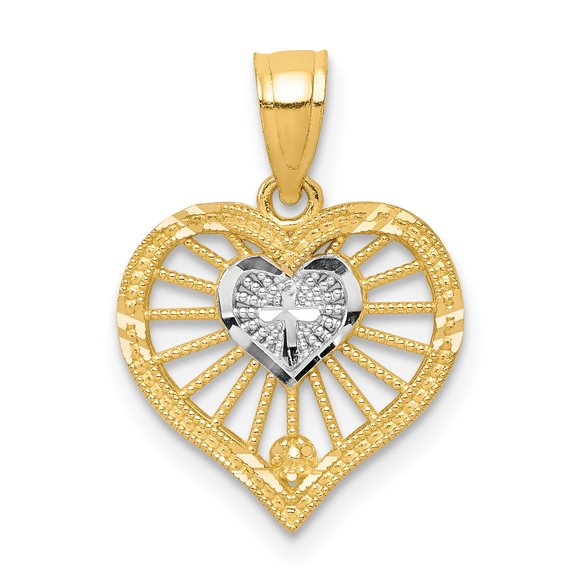 10K W and Rhodium Heart W and Cross Charm
